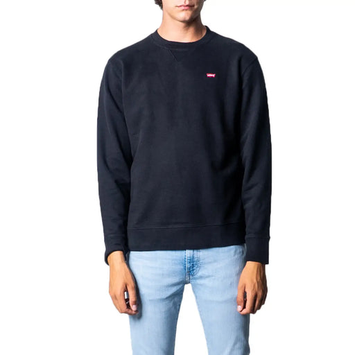 Sweat-shirt Levi's pour homme, en coton noir, col rond et petit logo rouge sur la poitrine gauche.