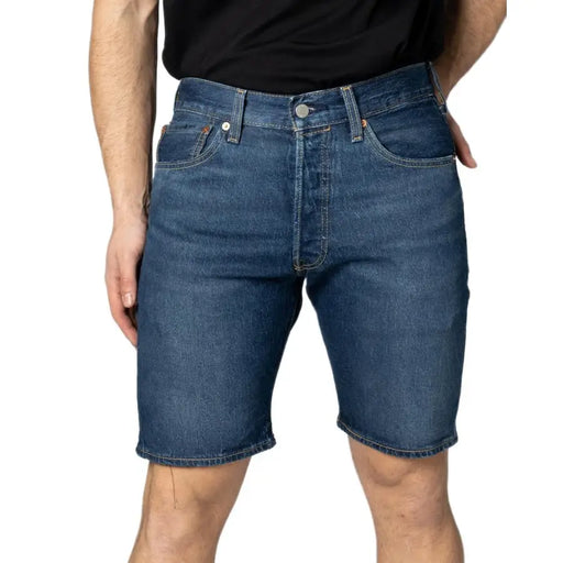 Levi’s men’s blue cotton denim shorts with classic five-pocket design and silver-toned hardware