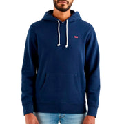 Sweat à capuche Levi's pour homme, en coton bleu marine, avec cordons de serrage blancs et petit logo rouge sur la poitrine.
