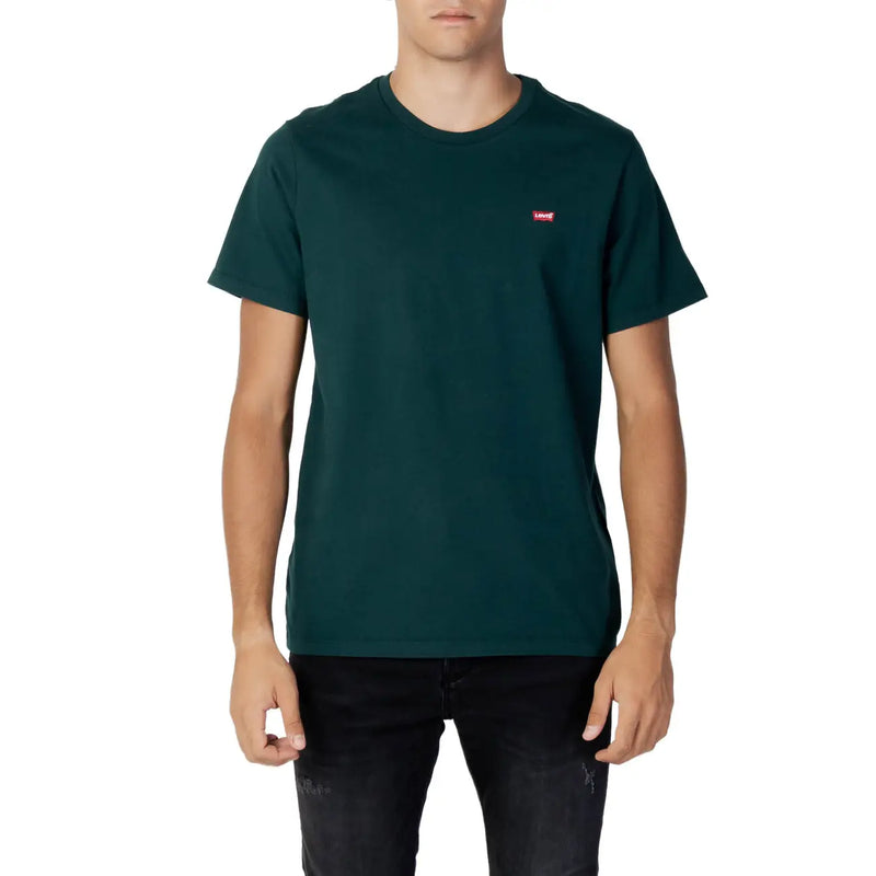 T-shirt Levi's vert en coton pour homme, col rond et petit logo rouge sur la poitrine gauche