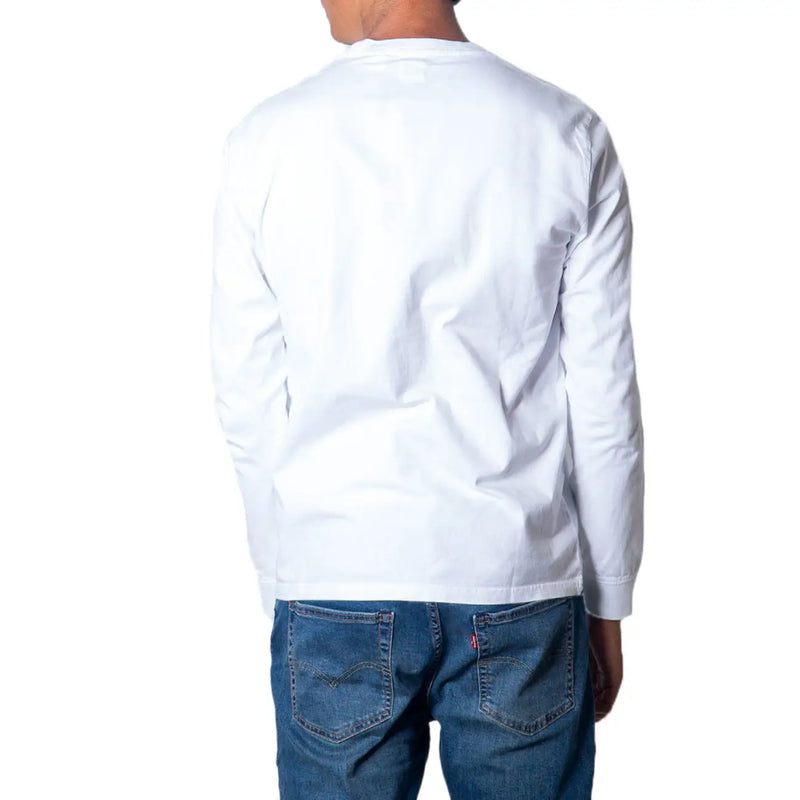 T-shirt Levi's blanc à manches longues en coton doux pour homme, avec un col rond simple.