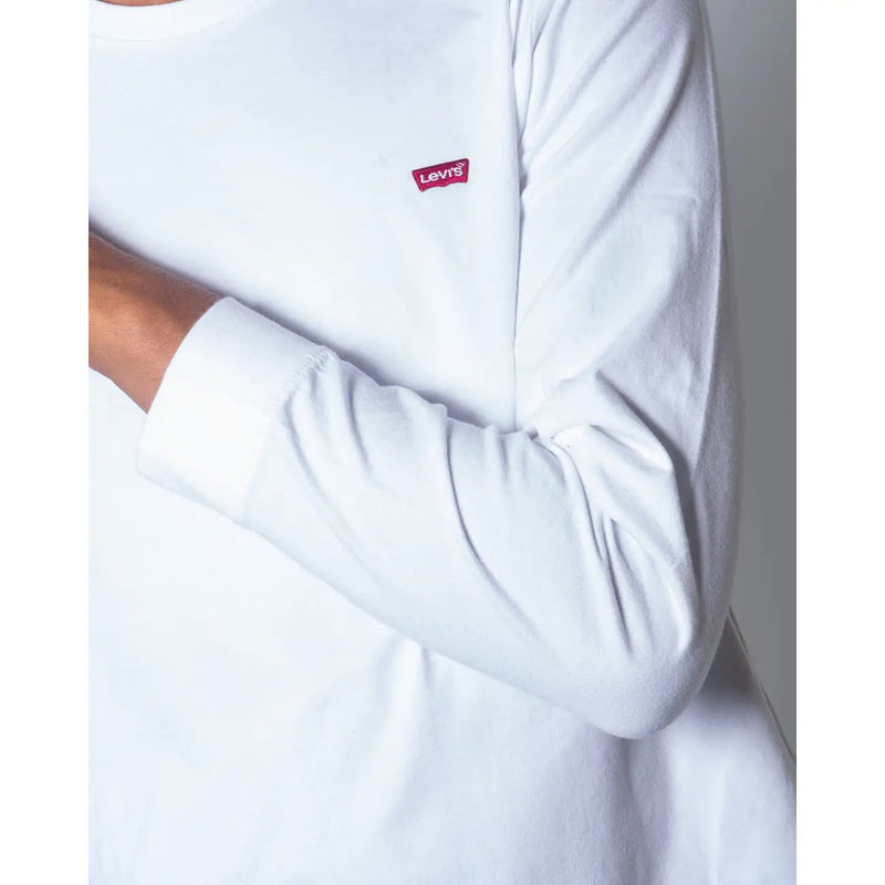 T-shirt Levi's blanc à manches longues pour homme, en coton doux, avec logo rouge sur la poitrine.