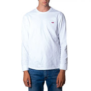 T-shirt Levi's blanc en coton à manches longues pour homme, avec un petit logo rouge sur la poitrine gauche, idéal pour un style décontracté.