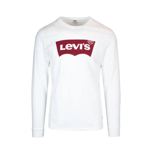 Levi’s men’s white long sleeve cotton t-shirt with bold red logo and white lettering across the chest