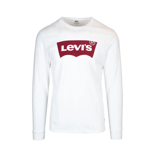 Levi’s men’s white long sleeve cotton t-shirt with bold red logo and white lettering across the chest