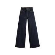 Jean Levi's pour femme en mélange de coton indigo foncé, coupe large, taille haute, avec surpiqûres classiques et finitions noires.