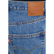 Jean Levi's pour femme en coton bleu clair avec empiècement en cuir beige et détails de surpiqûres classiques à l'arrière