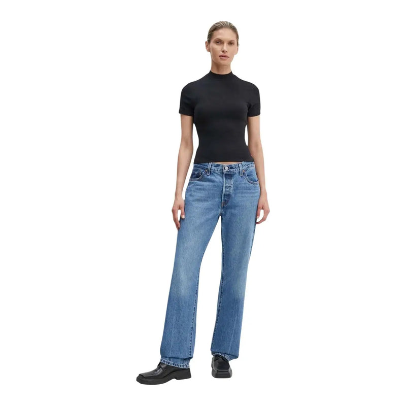 Jean Levi's pour femme en coton bleu clair, taille haute, coupe droite et design classique à cinq poches