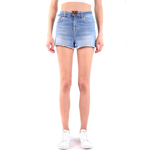 Light blue denim shorts with belt displayed in the product image
