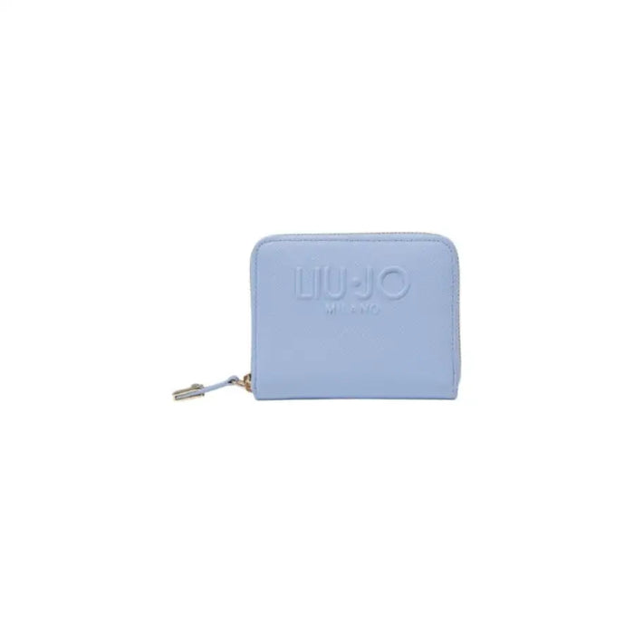 Light blue Liu Jo wallet displayed alongside a black zippered wallet
