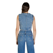 Gilet sans manches en coton biologique bleu clair, dos boutonné et poches