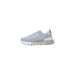 Light blue and silver sneaker displayed in the product showcase for casual footwear