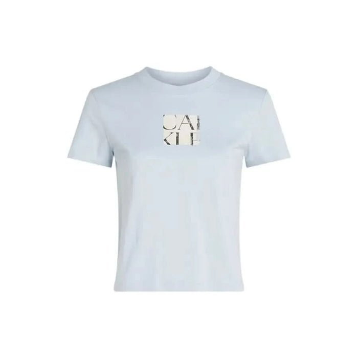 Light blue Calvin Klein Jeans t-shirt with metallic logo on chest, made from organic cotton