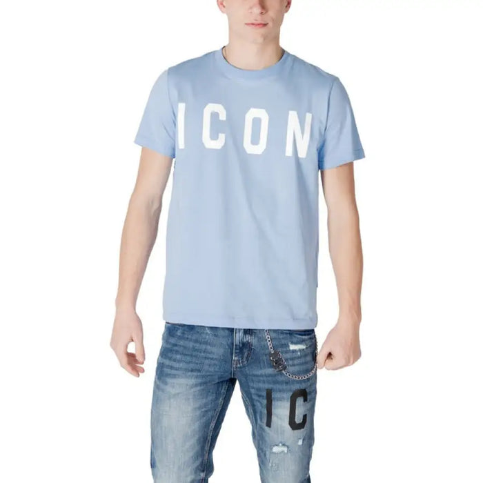 Light blue t-shirt featuring white ICON text from Icon Men collection