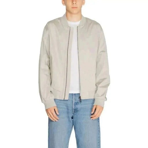 Light gray bomber jacket over a white t-shirt from Calvin Klein Men Jacket