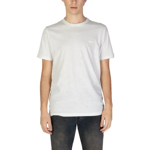 Light gray crew neck t-shirt for men displayed in the product listing