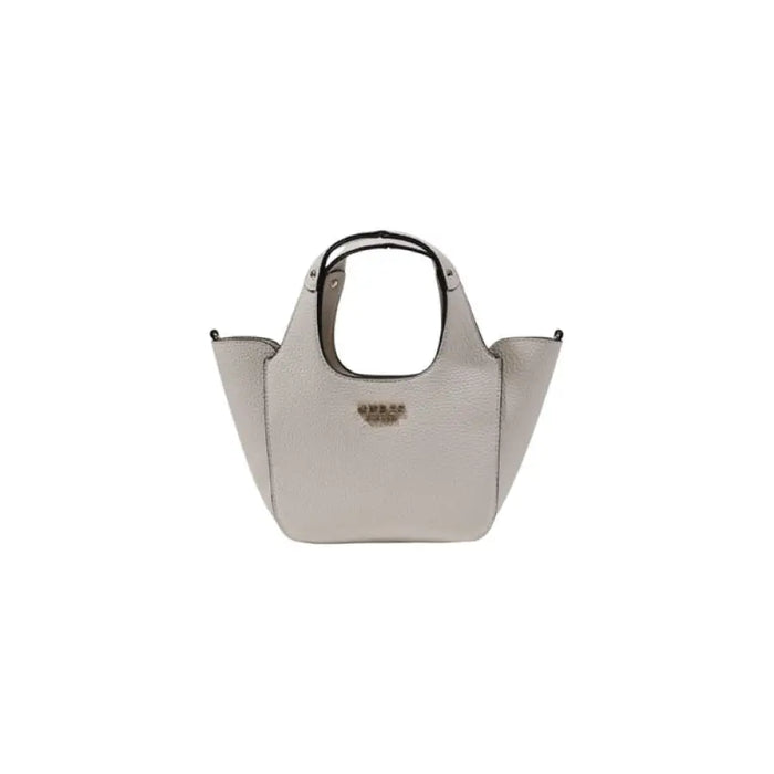Light gray Guess textured handbag displayed in the Guess Textured Handbag in Beige and Light Gray product image