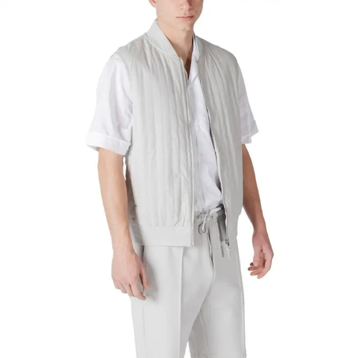 Light gray quilted bomber vest from the Light Gray Vest and Shorts Set collection