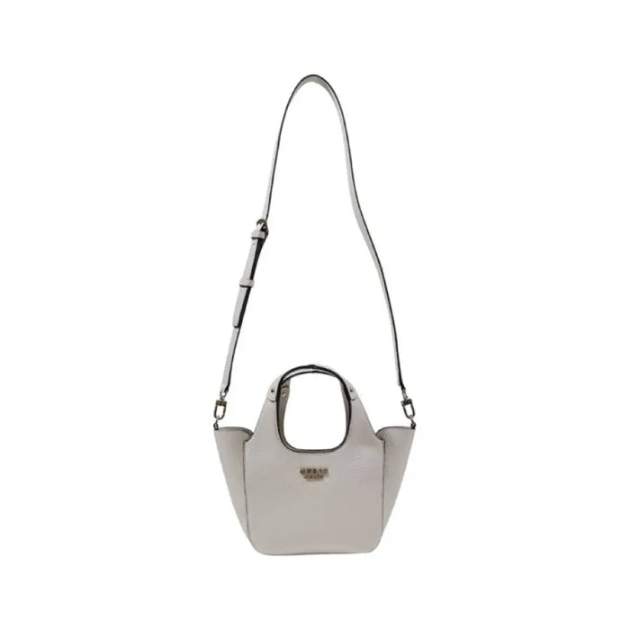 Light gray textured shoulder bag from Guess showcased in the product listing