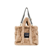 Fluffy beige faux fur tote bag with striped shoulder strap from Liu Jo Beige Leather Handbag collection