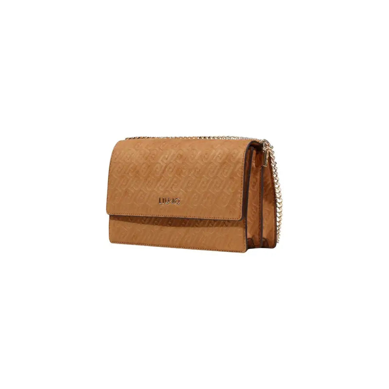 Liu Jo beige polyester handbag shoulder bag with tan leather crossbody design embossed logo and gold-tone chain strap