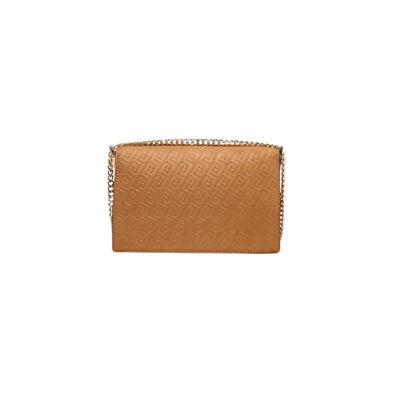 Liu Jo beige polyester handbag with tan leather crossbody design embossed logo and gold-tone chain strap 23x16x9 cm