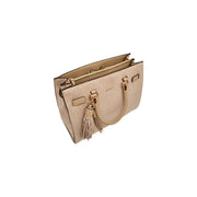Liu jo beige polyester handbag with braided handle and gold tone hardware featuring a shoulder strap