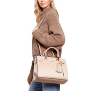 Liu jo beige polyester handbag with braided handles shoulder strap tassel charm and textured finish