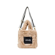 Furry beige Liu Jo polyester handbag with black and white striped shoulder strap