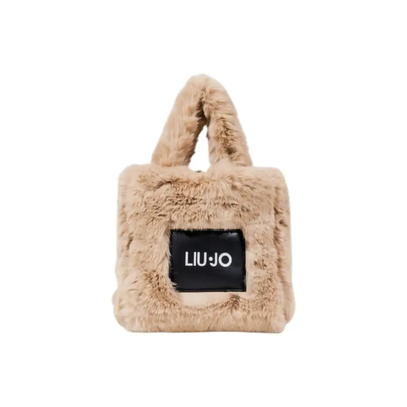 Fluffy beige faux fur Liu Jo handbag with short handles and shoulder strap