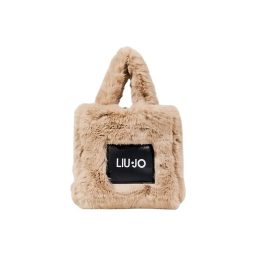 Fluffy beige faux fur Liu Jo handbag with short handles and shoulder strap