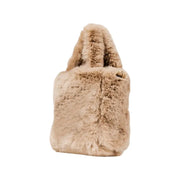 Faux fur beige Liu Jo handbag with two top handles, gold D-ring, and shoulder strap