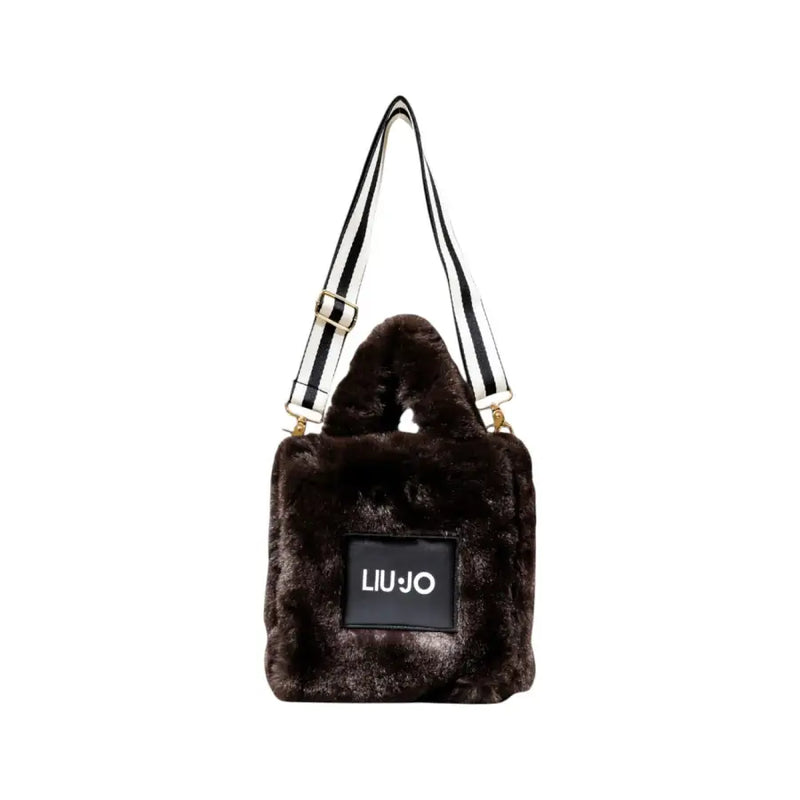 Dark brown faux fur shoulder bag with black and white striped strap for Liu Jo Beige Handbag