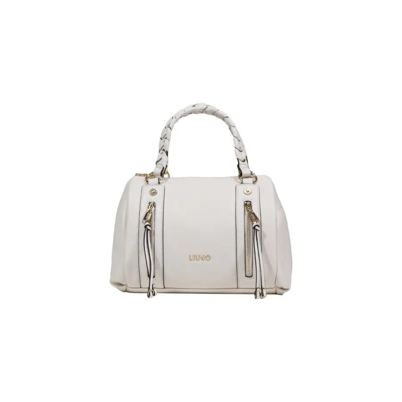 Liu Jo Sac à main en polyuréthane beige avec anses tressées en cuir blanc et fermetures éclair dorées