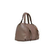 Liu Jo beige taupe leather handbag with braided handles and gold-tone zippers featuring multiple pockets