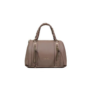 Liu Jo beige polyurethane handbag with braided leather handles gold tone zippers and multiple pockets