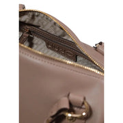 Liu Jo beige taupe leather handbag with gold-tone zippers and branded interior label featuring zip and pockets