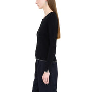 Liu Jo black button front long sleeve knit cardigan with subtle silver embellished trim on hem and cuffs