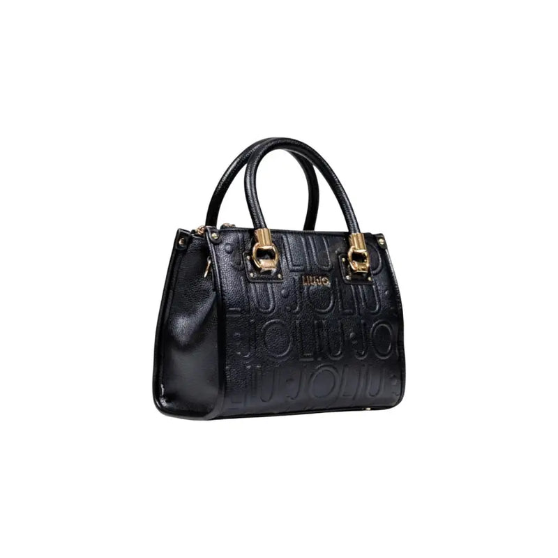 Black leather Liu Jo shoulder handbag with embossed texture and gold hardware