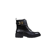 Liu Jo black faux leather ankle boots with gold buckle and zip
