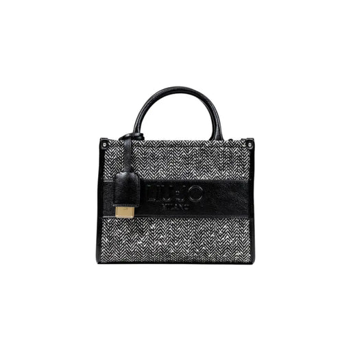 Black and white herringbone tote bag with black handle and gold charm for Liu Jo women’s handbag