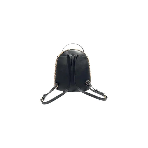 Liu jo black leather backpack with leopard print trim silver toned top handle and zip pockets in polyurethane
