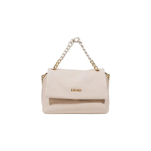 Pale cream women’s shoulder bag with gold and cream chain strap from Liu Jo Black Polyester Handbag collection