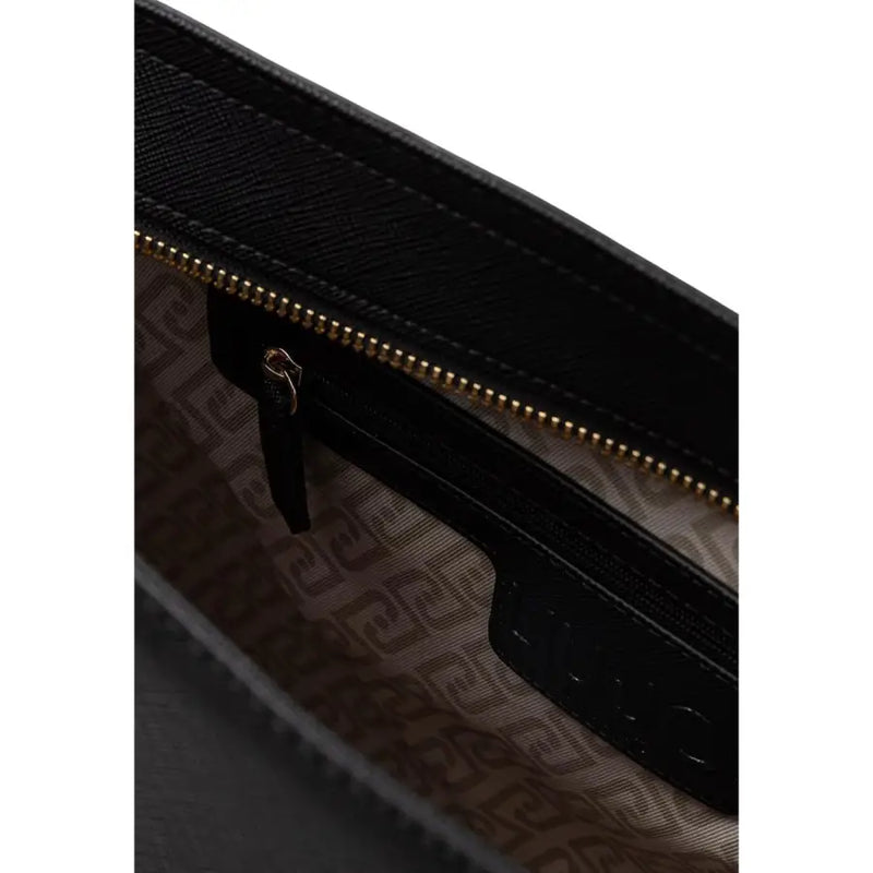 Liu Jo black polyurethane handbag with gold-tone zipper and embossed interior lining with inside pocket