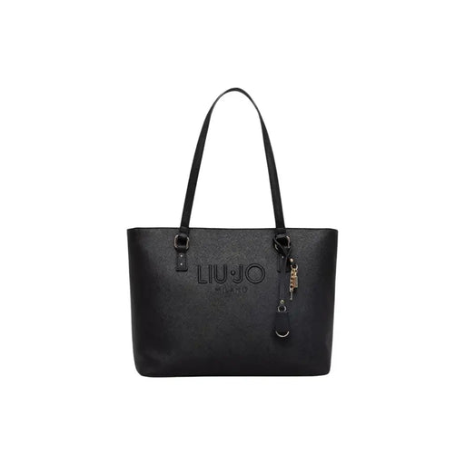 Liu Jo black polyurethane tote bag with textured surface shoulder straps and inside pocket for organized storage