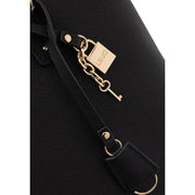Liu jo black polyurethane handbag featuring a black textured leather strap with gold-tone lock and key charm