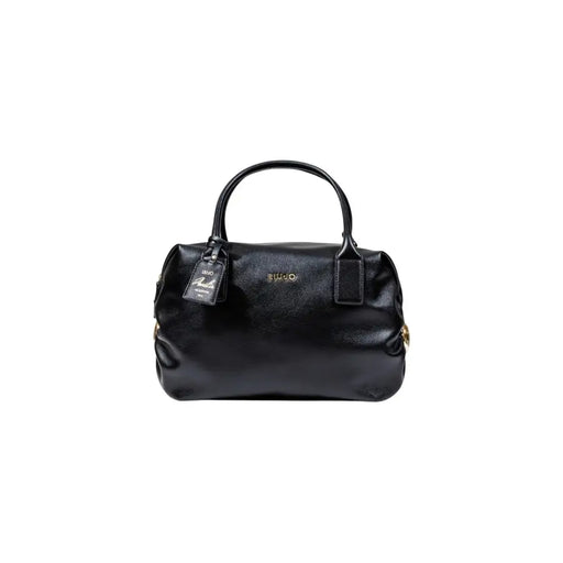 Black leather handbag with top handle and detachable luggage tag for Liu Jo Black Polyurethane Handbag With Shoulder Strap