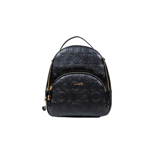 Black embossed leather backpack with gold zippers from Liu Jo Polyurethane Rucksack collection
