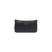 Liu jo black polyurethane shoulder bag with black leather clutch featuring gold-tone zipper and logo detail