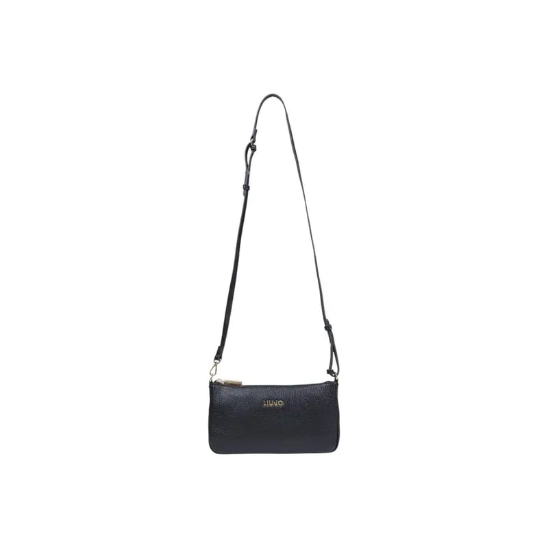 Liu Jo black textured leather crossbody bag with gold-tone logo and adjustable strap featuring zip pocket